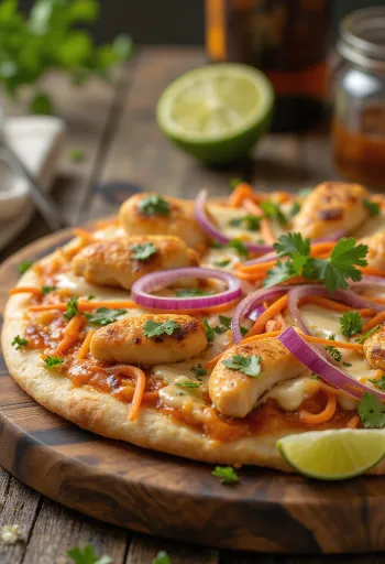Thai chicken pizza con salsa de cacahuete y cilantro