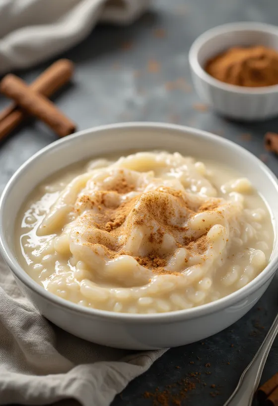 Arroz con leche y leche condensada decorado con canela