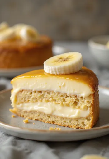 Tarta de plátano y mascarpone servida