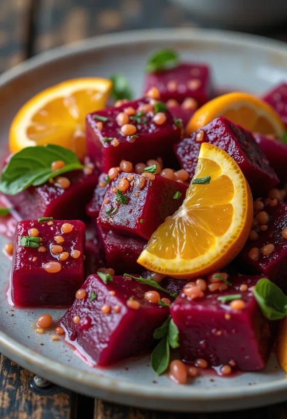 Ensalada de remolacha con vinagreta de naranja y perejil fresco