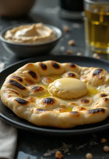 Pan naan de garbanzos servido de cerca