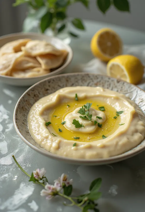 Salsa de tahini y limón servida con pita