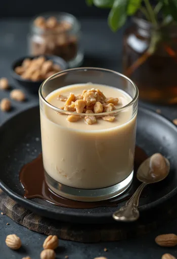 Panna cotta de crema de cacahuete servida