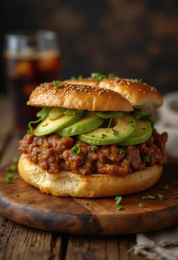 Sloppy Joe servido con láminas de aguacate fresco