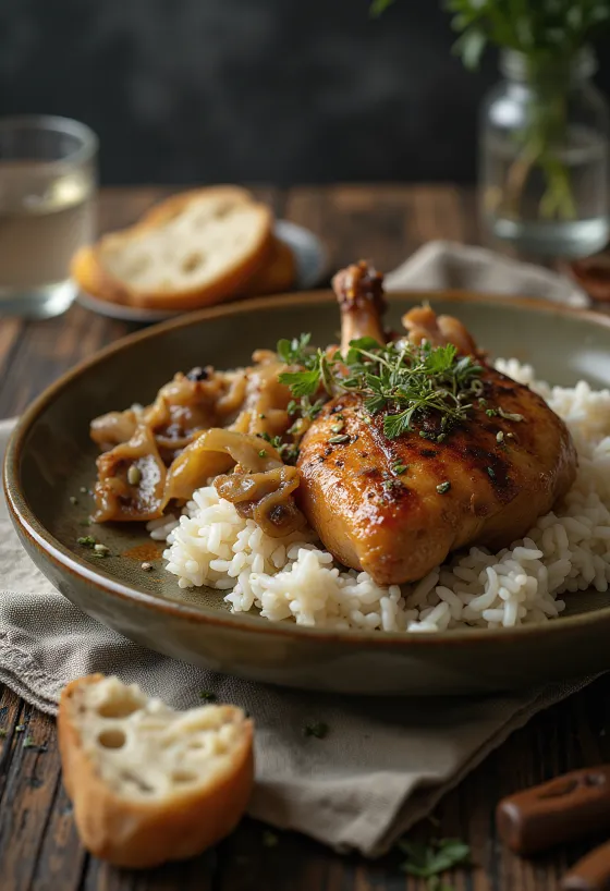 Pato asado con arroz y repollo
