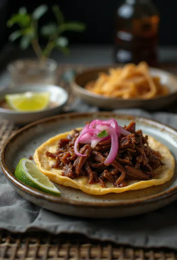 Taco de Barbacoa con ternera cocinada a fuego lento, cilantro y cebolla roja
