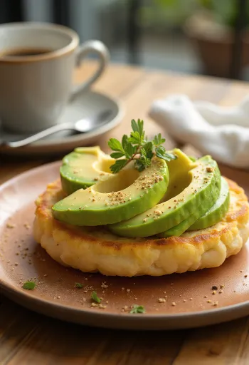Crumpets con aguacate, pastelitos dorados y suaves
