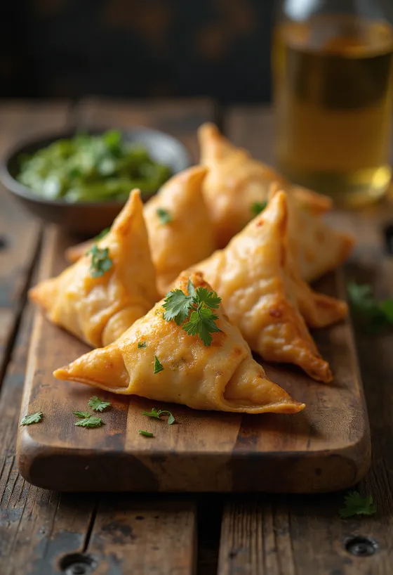 Samosas de garbanzos servidas