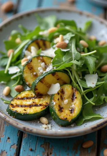 Ensalada de calabacín a la parrilla con rúcula y parmesano