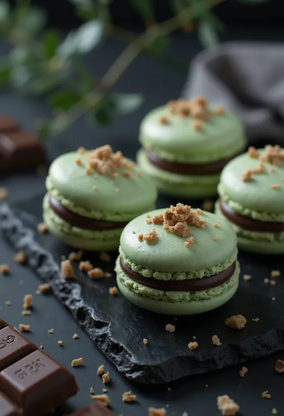 Macarons de chocolate y menta emplatados