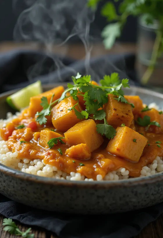 Curry de calabaza con base de quinoa