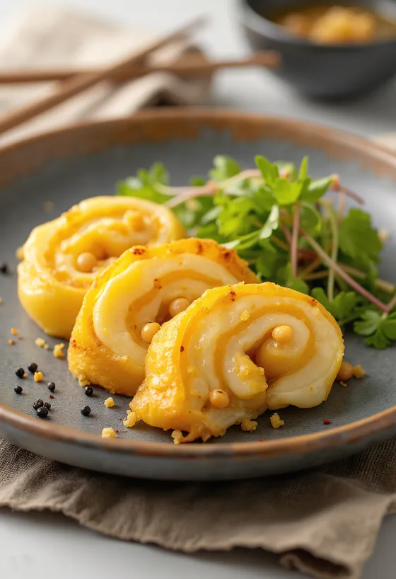 Tamagoyaki con garbanzos, tortilla con rico relleno de garbanzos