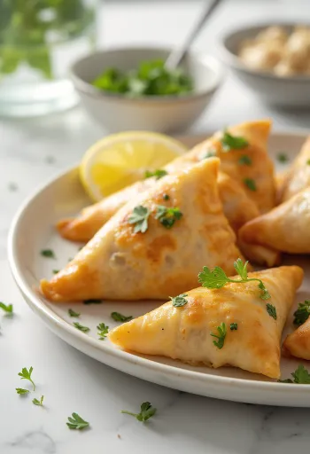 Samosas de garbanzos y cilantro servidas