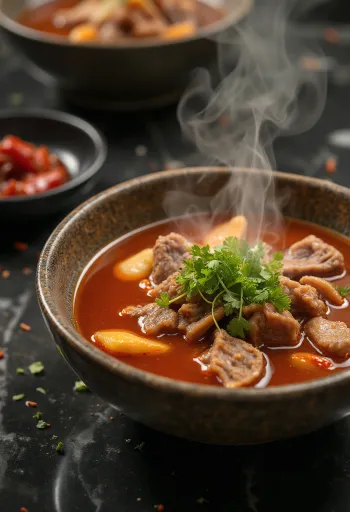 Yukgaejang de ajo servido con cilantro fresco