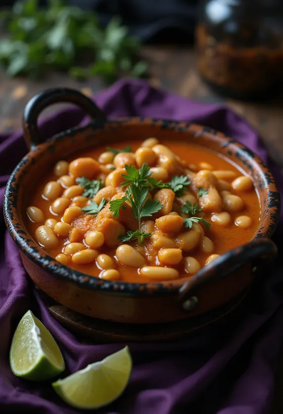 Ghugni especiado con chili, salsa de tomate especiada y alubias blancas