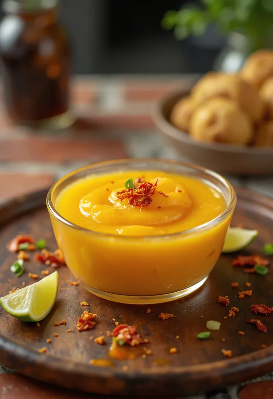 Salsa de mango y lima servida con pollo