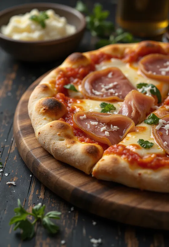 Pizza con Pancetta con panceta y queso