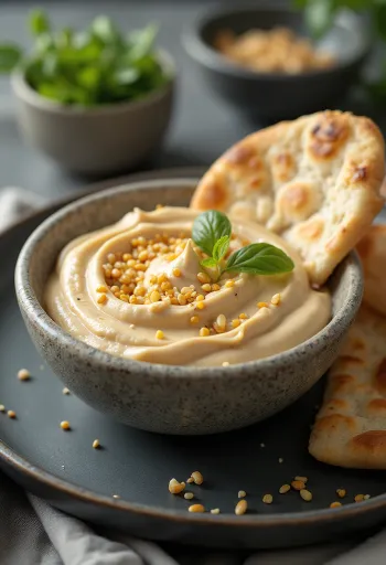Salsa de tahini y ajo asado servida