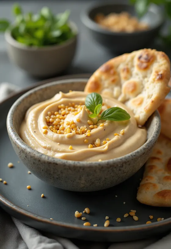 Salsa de tahini y ajo asado servida