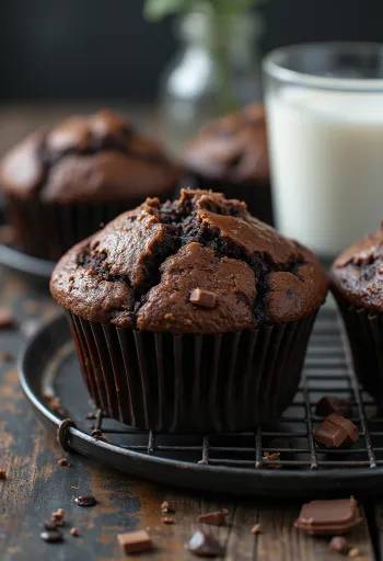 Muffins de chocolate con masa suave y trozos de chocolate derretido en su interior