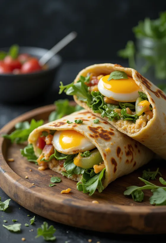 Wrap de berenjena a la parrilla con verduras frescas y hummus