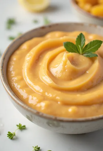 Salsa de tahini con mango y lima servida