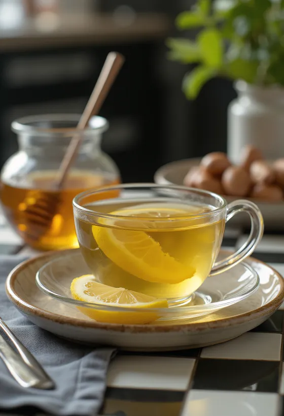 Té verde con limón recién servido