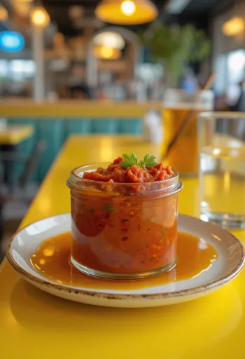 Salsa Harissa servida con verduras asadas