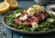 Tagliata di manzo con rúcula y parmesano servida