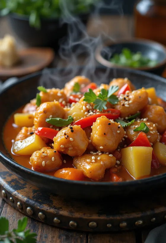 Pollo agridulce tailandés con piña