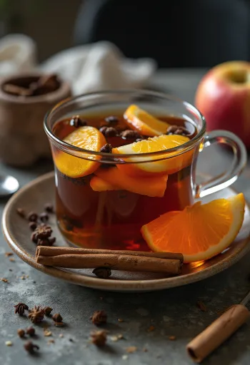 Té de naranja y manzana servido en vaso