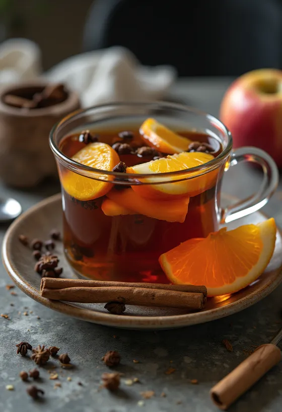 Té de naranja y manzana servido en vaso