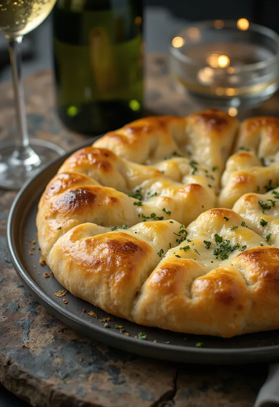 Focaccia al Prosecco y Parmesano servida