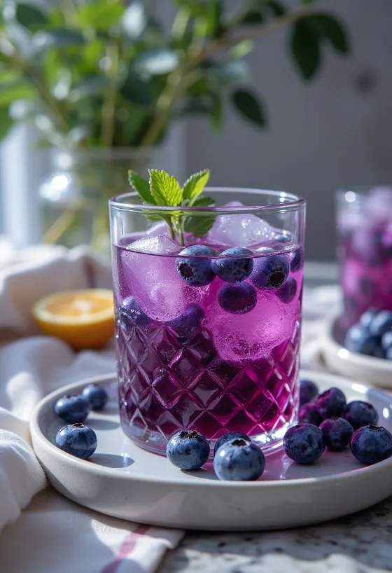 Té helado de arándanos servido en vaso