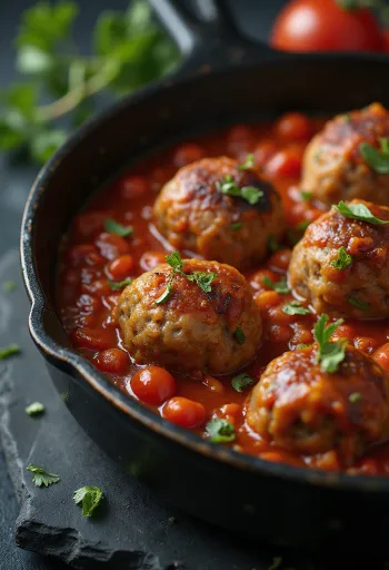 Albóndigas en salsa de tomate servidas