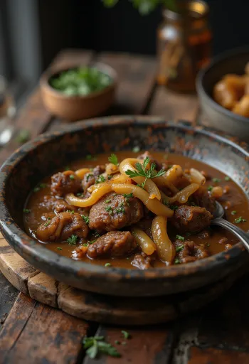 Kalops con cebolla, rico estofado de carne