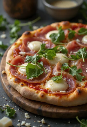 Pizza al Prosciutto Crudo servida con jamón de Parma y rúcula