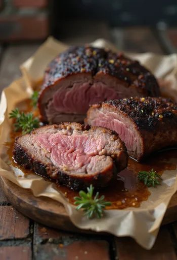 Smoked brisket servido en finas lonchas con salsa barbacoa y guarniciones