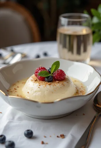 Panna cotta de haba tonka servida