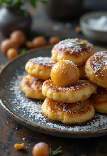 Tortitas Æbleskiver, espolvoreadas con azúcar glas