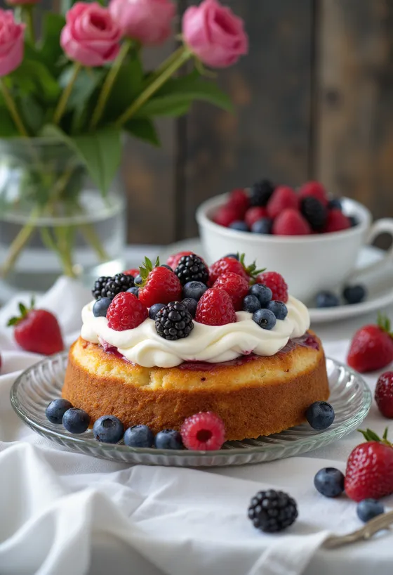 Tarta de frutos del bosque lista para servir