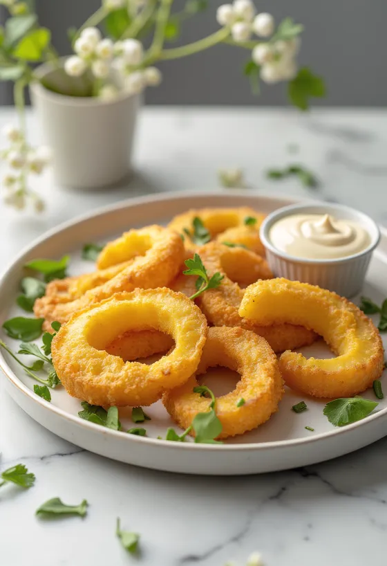 Calabaza empanada frita dorada, servida con rebozado crujiente