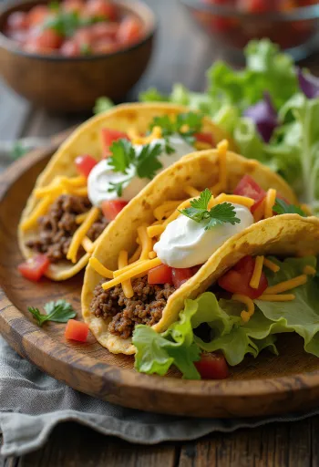 Tacos de ternera servidos con nata agria y queso rallado