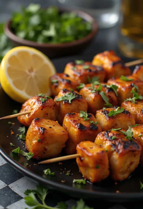 Tikka kebab estilo indio servido