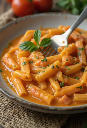 Salsa cremosa de tomate al pimentón ahumado servida