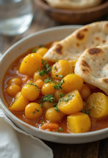 Ghugni con patatas, ricos garbanzos especiados y patata en un bol