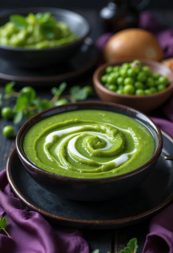 Salsa de guisantes a la menta servida