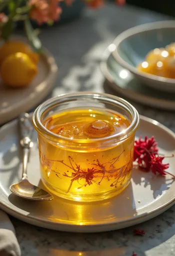 Tarro de ghee infusionado con azafrán, color dorado brillante