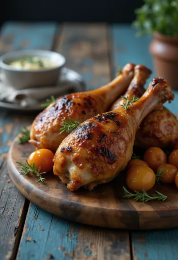 Piernas de pavo ahumadas servidas en un plato rústico