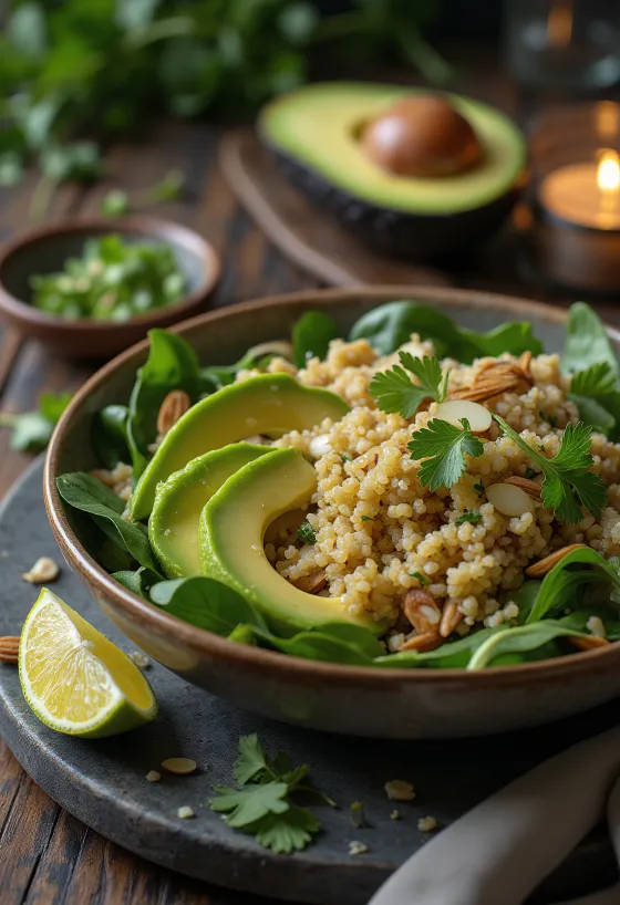 Buddha bowl de quinoa con aguacate y lima
